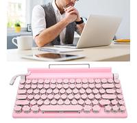SustVita Electric Typewriter Vintage, 83 Teclado Mecánico Teclado de Juego con Control de perillas, Teclas Redondas Retro, para Android, para 10, para iOS, para la computadora (Rosa)