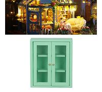SustVita Gabinete de Cocina en Miniatura para casa de muñecas con artesanía Detallada para decoración a Escala 1:12, CREA escenas vívidas, Muebles de Pared de Madera de Abedul, (Green)