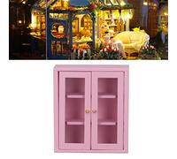 SustVita Gabinete de Cocina en Miniatura para casa de muñecas con artesanía Detallada para decoración a Escala 1:12, CREA escenas vívidas, Muebles de Pared de Madera de Abedul, (Pink)