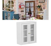 SustVita Gabinete de Cocina en Miniatura para casa de muñecas con artesanía Detallada para decoración a Escala 1:12, CREA escenas vívidas, Muebles de Pared de Madera de Abedul, (White)