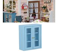 SustVita Gabinete de Cocina en Miniatura para casa de muñecas con artesanía Detallada para decoración a Escala 1:12, CREA escenas vívidas, Muebles de Pared de Madera de Abedul, (Blue)