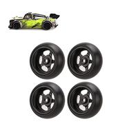 SustVita RC Drift Tire, Premium Aluminum Alloy Wheel Rims with Hard Plastic Tyres, Ideal for 1/14 Scale RC Vehicles, Enhanced Grip and Style (Black)