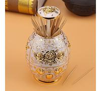 SustVita Soporte automático de palpín automático en estilo europeo, un dispensador de palillo de dientes emergente con caparazón de aleación de zinc para decoración de la (Golden Cien Flores de Oro)