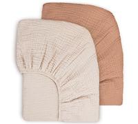 Susurration 100% Algodón Muselina Juego de 2 Sábanas Bajeras Ajustables para Niños para Cuna de Viaje Sábana Bajera Ajustable para Cama Auxiliar 60x120 cm (Marrón)