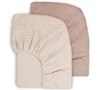 Susurration 100% Algodón Muselina Juego de 2 Sábanas Bajeras Ajustables para Niños para Cuna de Viaje Sábana Bajera Ajustable para Cama Auxiliar 60x120 cm/70x140 cm (Beige)