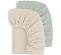 Susurration 100% Algodón Muselina Juego de 2 Sábanas Bajeras Ajustables para Niños para Cuna de Viaje Sábana Bajera Ajustable para Cama Auxiliar 60x120 cm (Verde Crema)
