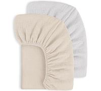 Susurration 100% Algodón Muselina Juego de 2 Sábanas Bajeras Ajustables para Niños para Cuna de Viaje Sábana Bajera Ajustable para Cama Auxiliar 60x120 cm(Gris Crema)