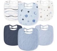 Susurration Baberos Bebe de Muselina Para Paquete de 6,Suaves Ajustables Cuadrados Baberos Apto Para bebés Unisex (Stella Blu)