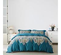 SUSYBAO Juego de Funda de edredón de Cachemira, tamaño King, 100% algodón Egipcio, Color Verde Azulado, Damasco, 3 Piezas, 1 Funda de edredón Vintage Bohemia con Lazos y 2 Fundas de Almohada, Juego
