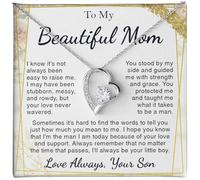 SUTERY Collar con texto en inglés "To My Beautiful Mom" de hija, regalos para madre de hijo, regalos de cumpleaños para mamá, regalos de Navidad, collar de cumpleaños, Acero inoxidable, Sin piedra