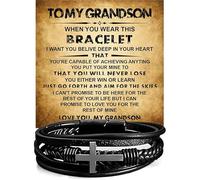SUTERY Pulsera de cuero trenzado para nieto de abuelo, regalo de graduación para nieto, cumpleaños de nieto, con tarjeta de mensaje, Cross, Cuero, Sin piedra preciosa
