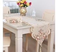 Sutil mesa de bordado floral para camino con cuerpo de gasa transparente y encaje jacquard texturizado para decoración sofisticada (40 x 246 cm 3#)