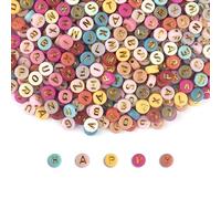 SUTOUG 1000 cuentas de letras de la A a la Z, 4 x 7 mm cuentas de colores para enhebrar, perlas acrílicas redondas para pulseras, joyas, manualidades, collares, adornos, colgantes, accesorios, dorados