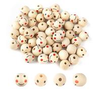 SUTOUG 50 cuentas de madera con cara sonriente, bolas de madera de 20 mm, cuentas redondas de cabeza de muñeca con cuentas espaciadoras de agujeros de 5 mm para pulseras, macramé, collares, joyas,