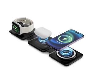 SUTOUG Cargador inalámbrico 3 en 1 mag-Safe Estación de Carga con Adaptador de CA de 18 W Compatible con iPhone 15/14/13/12 Pro MAX Plus, estación de Carga de Viaje Plegable para Apple Watch y Air