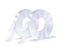 SUTOUG Cinta de Doble Cara, Nano Cinta, Cinta Transparente, Cinta sin Rastro, Extraíble, Lavable, Reutilizable, Adecuada para Alfombras, Paredes Fotográficas, Muebles de Cocina, 3m por Rollo, 2 Rollos
