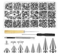 Sutowe Juego de 455 piezas punk tachuelas y tachuelas cónicas, 8 piezas, surtido de pinchos metálicos para árbol de cuero, decoración de ropa, chaquetas, zapatos, carteras, cinturones, etc