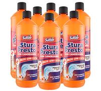 SUTTER 8 x Stura Presto - Desatascador de gel con lejía para desagües de lavabos y bañeras - 8 botellas de 1 litro, sin perfume, sólido