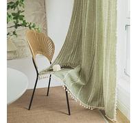 Sutuo Home Cortina bohemia para dormitorio, sala de estar, guardería, semiopaca, estilo campestre, vintage, de lino desgastado y elegante, con borlas huecas, cortina bohemia, 1 panel de 52 pulgadas de