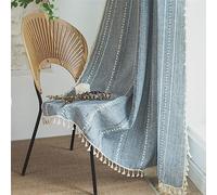 Sutuo Home Cortinas Bohemias Azules para Sala de Estar, Cortinas semiopacas de Lino francés para Dormitorio, 1 Panel Bordado de Ventana de Granja para Comedor, Cuarto de bebé, Cocina, 52 Pulgadas de