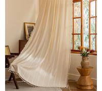 Sutuo Home Cortinas Bohemias Color champán para Dormitorio, Lino semiopacas, Estilo rústico y Desgastado, con borlas, Bordadas, para decoración de casa, Bolsillo para Barra, 1 Panel de 52 Pulgadas de