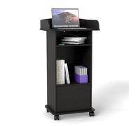 Suuiwau Atril de pie para podio, con compartimento de almacenamiento de doble capa y rueda de freno para aula, aula, iglesia, seminario, color negro