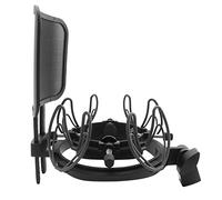 SUUNTOK Soporte de choque para micrófono con filtro pop, soporte universal para micrófonos de 21-62 mm, clip de soporte de micrófono antivibración compatible con AT2020 MXL 990 770 Rode NT1-A Neumann