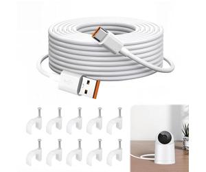 suuosl Cable USB-C 10m 66W Carga Rápida, Alargador de Alimentación para Cámaras de Seguridad Mi y Otras Marcas, PVC Resistente, Instalación Fácil con Abrazaderas, Cable de Extensión USB Tipo C