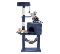 Suusolny Árbol rascador para gatos grande, color beige, 133,5 cm de alto, con postes de sisal, varios niveles, hamaca y cesta, árbol de escalada para gatos con mucho espacio para jugar y dormir