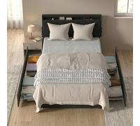 Suusolny Cama tapizada de tela de terciopelo, 160 x 200 cm, estructura de cama con cajones enrollables y cabecero acolchado, marco de cama de metal con cajones, cama doble con espacio de