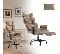 Suusolny Silla de oficina ergonómica de poliuretano con soporte lumbar, reposabrazos ajustables, reposacabezas 150°, función de balancín de 150°, silla de oficina, hasta 150 kg, para oficina ejecutiva