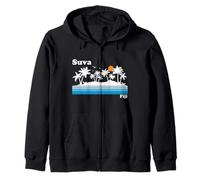 Suva Fiji Island Vintage 80s Tropical Vacaciones Atardecer Sudadera con Capucha