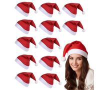 SUVEK 12 Gorros de Papá Noel - Gorros de Navidad Rojos y Blancos Unisex para Adultos - Sombreros Tradicionales de Santa Claus - Accesorios Navideños para Fiesta, Disfraz y Decoración de Navidad