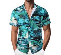 Suwangi Camisa Hawaiana para Hombre Manga Corta Camisa Playa con Bolsillo | Estampado Shirt,Funky,Botones,Vacaciones,Transpirable,Ligera