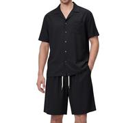 Suwangi Conjunto Camisa y Pantalones cortos para Hombre Conjunto Lino Casual Playa Verano 2 Piezas con Bolsillo