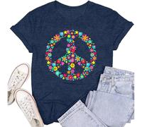SUWATOIN Camisetas de igualdad para mujer, camiseta de derecho humano, camiseta hippie con signo de la paz, Azul, S