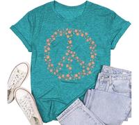 SUWATOIN Camisetas de igualdad para mujer, camiseta de derecho humano, camiseta hippie con signo de la paz, Cian, Large