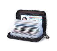 Suweibuke Cartera de piel auténtica con cierre de cremallera y bloqueo RFID, funda para tarjetas de identificación, organizador, clásico-negro, 4.3 x 3.3 x 0.8 inches, Classic
