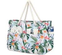 Suweir Bolsa Playa xxl Grande Familiar Bolso Playa Mujer con Cremallera Impermeable Bolsa de Playa con Bolsa Húmeda Beach Bag Bolsa de natación Para Viajes de Playa, Piscina y Spa Termal (Flamingo)