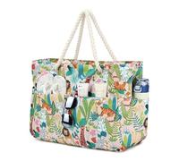 Suweir Bolsa Playa xxl Grande Familiar Bolso Playa Mujer con Cremallera Impermeable Bolsa de Playa con Bolsa Húmeda Beach Bag Bolsa de natación Para Viajes de Playa, Piscina y Spa Termal (Zoo)