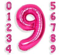 SUWEN 40 Pulgadas Fucsia Rosa 9 Globo Número Hoja Aniversario Cifra