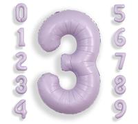 SUWEN 40 Pulgadas Lavanda 3 Globo Número Hoja Aniversario Gran Cifra | 3° Anniversario Giubileo Festa Decorazioni Grandi Palloncini Numeri 0-9 Elio Jumbo Gigante Grande Mylar
