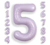 SUWEN 40 Pulgadas Lavanda 5 Globo Número Hoja Aniversario Gran Cifra | 5° Anniversario Giubileo Festa Decorazioni Grandi Palloncini Numeri 0-9 Elio Jumbo Gigante Grande Mylar