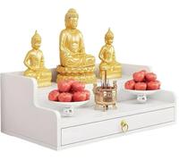 SUWOOPH Mueble de Pared de Madera Maciza con cajón, Estante de Buda Artesanal for Espacios de meditación, Estante de exhibición(White,50x40x26cm)