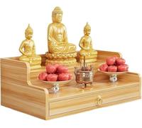 SUWOOPH Mueble de Pared de Madera Maciza con cajón, Estante de Buda Artesanal for Espacios de meditación, Estante de exhibición(Yellow,30x40x26cm)