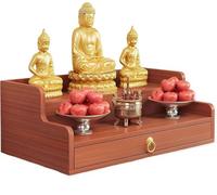 SUWOOPH Mueble de Pared de Madera Maciza con cajón, Estante de Buda Artesanal for Espacios de meditación, Estante de exhibición(Brown,50x40x26cm)