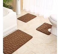 SUXUMHAO 1 alfombrilla de baño de esponja de tres piezas, 3 alfombrillas de baño suaves y cómodas que incluyen cubierta para tapa de inodoro, alfombras antideslizantes absorbentes (gris)
