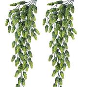 SUXUMHAO 2 guirnaldas de flores artificiales de lúpulo para colgar, plantas colgantes artificiales en color verde