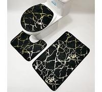 SUXUMHAO Juego de 2 alfombrillas de baño de mármol de tres piezas, 3 piezas suaves y cómodas que incluyen cubierta para tapa de inodoro, alfombras antideslizantes y absorbentes (color negro)