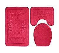 SUXUMHAO Juego de 3 alfombrillas de baño de lujo, de microfibra extrasuave y absorbente, antideslizante, para lavar y secar a máquina, tapetes de baño para suelo de baño, diseño de rombos rojo